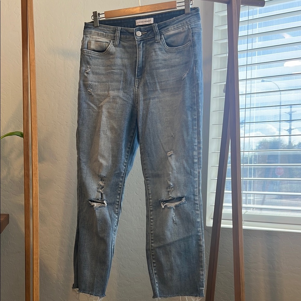 Flying Monkey Blue Distressed Ankle Cropped Jeans